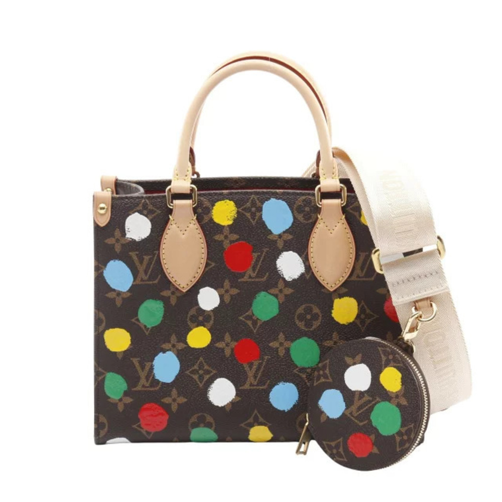 Louis Vuitton Yayoi Kusama OnTheGo Handbag Canvas Leather Brown Multicolor